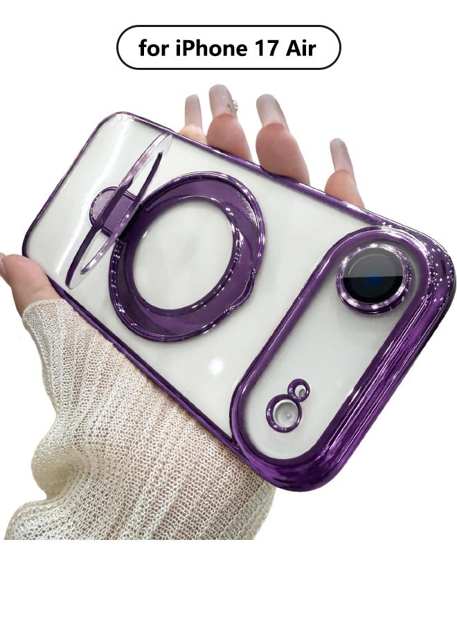 جراب مغناطيسي لهاتف iPhone 17 Air، مع حامل حلقي غير مرئي، واقي مدمج لعدسة الكاميرا، متوافق مع MagSafe، جراب ناعم مقاوم للخدش والصدمات لهاتف iPhone Air 6.5 بوصة، أرجواني - Image 1