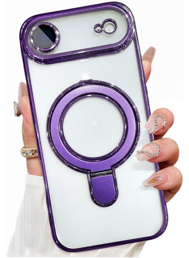 جراب مغناطيسي لهاتف iPhone 17 Air، مع حامل حلقي غير مرئي، واقي مدمج لعدسة الكاميرا، متوافق مع MagSafe، جراب ناعم مقاوم للخدش والصدمات لهاتف iPhone Air 6.5 بوصة، أرجواني - Image 2