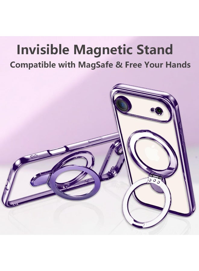 جراب مغناطيسي لهاتف iPhone 17 Air، مع حامل حلقي غير مرئي، واقي مدمج لعدسة الكاميرا، متوافق مع MagSafe، جراب ناعم مقاوم للخدش والصدمات لهاتف iPhone Air 6.5 بوصة، أرجواني - Image 3