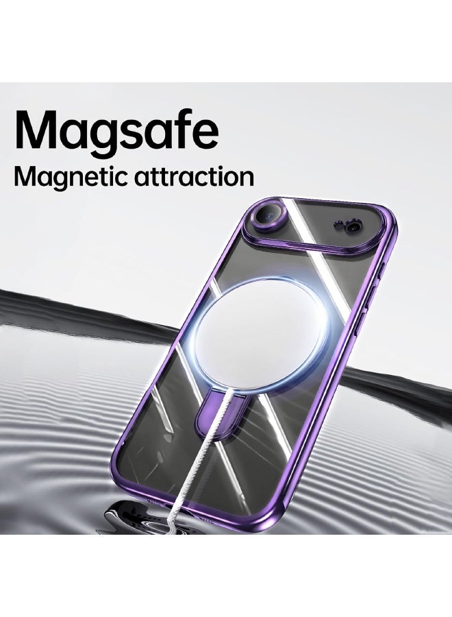 جراب مغناطيسي لهاتف iPhone 17 Air، مع حامل حلقي غير مرئي، واقي مدمج لعدسة الكاميرا، متوافق مع MagSafe، جراب ناعم مقاوم للخدش والصدمات لهاتف iPhone Air 6.5 بوصة، أرجواني - Image 4