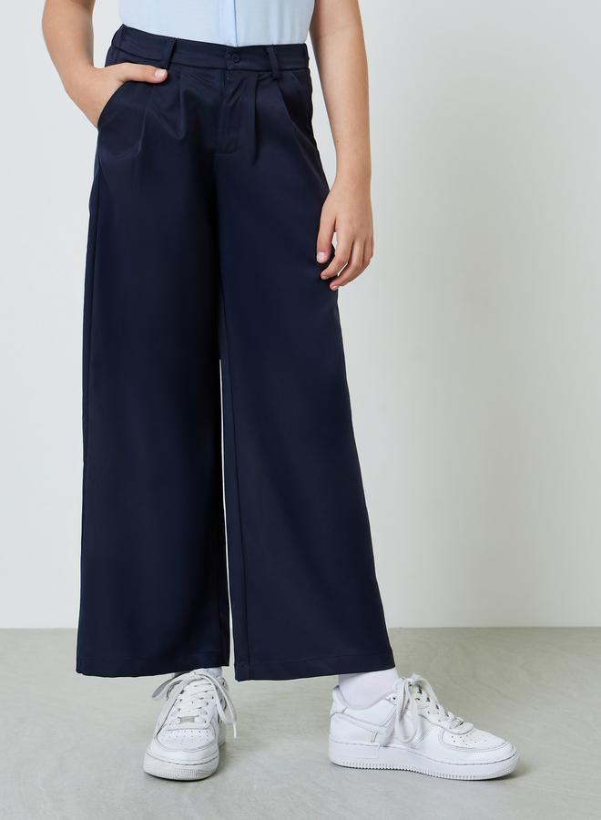Styli Teen Girls Navy Blue Wide Leg Pants with Side Pocket - Image 1
