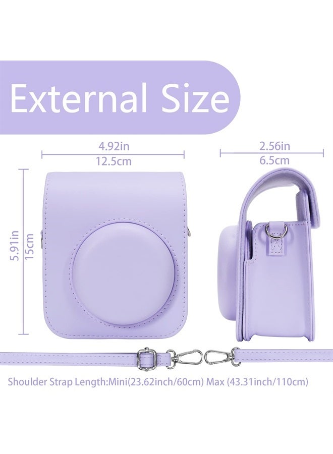 Aenllosi حافظة واقية من جلد PU لكاميرا فوجي فيلم إنستكس ميني 12/11 الفورية، حقيبة سفر، مع جيب وحزام كتف قابل للتعديل (بنفسجي ليلكي، حقيبة فقط) - Image 5