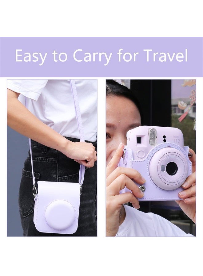 Aenllosi حافظة واقية من جلد PU لكاميرا فوجي فيلم إنستكس ميني 12/11 الفورية، حقيبة سفر، مع جيب وحزام كتف قابل للتعديل (بنفسجي ليلكي، حقيبة فقط) - Image 3