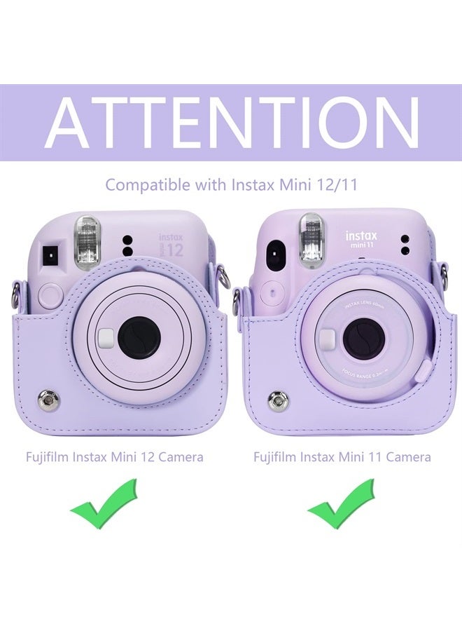 Aenllosi حافظة واقية من جلد PU لكاميرا فوجي فيلم إنستكس ميني 12/11 الفورية، حقيبة سفر، مع جيب وحزام كتف قابل للتعديل (بنفسجي ليلكي، حقيبة فقط) - Image 2