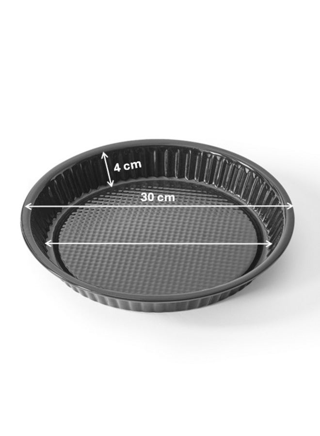 Easy Cooking Aluminium Non-Stock Round Baking Pie Dish Black 30cm - Image 2