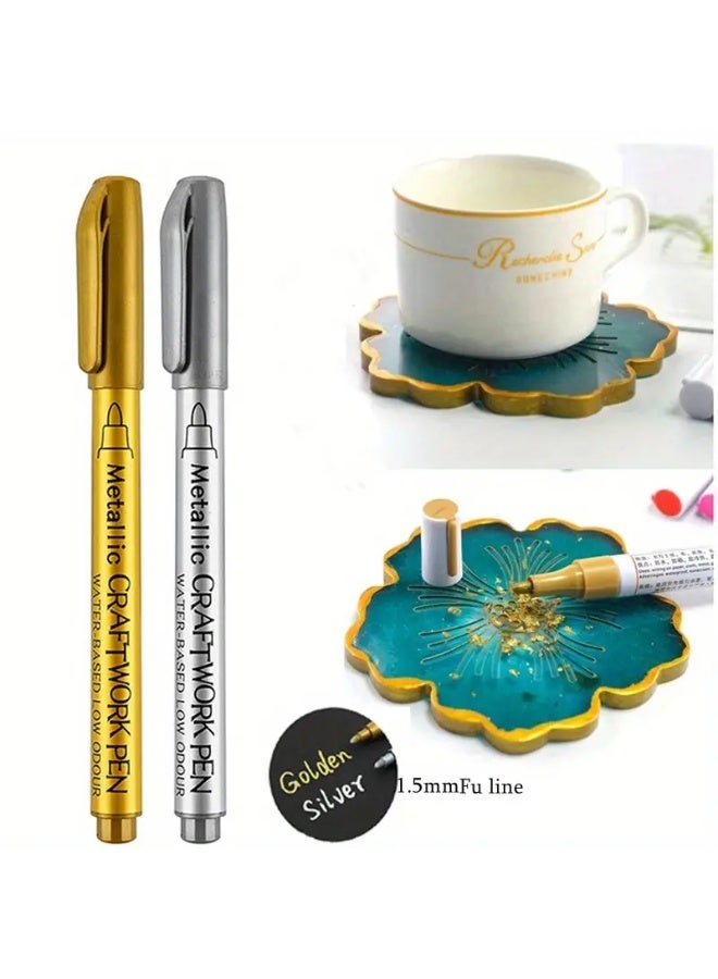 Generic 12pcs Metallic Gold & Silver Paint Marker Pens – Permanent, Waterproof, Non-Toxic Ink for DIY Crafts, Resin Art, Scrapbooking, Black Card Drawing, Easter & Christmas Decorations | Works on Wood, Glass, Metal, Plastic & Ceramic  - Image 2