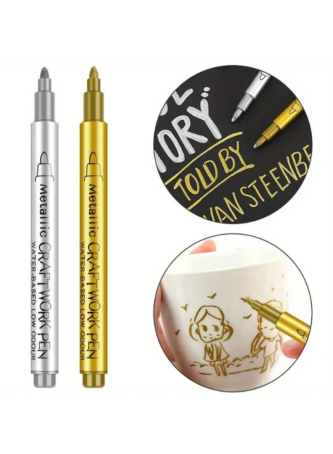 Generic 12pcs Metallic Gold & Silver Paint Marker Pens – Permanent, Waterproof, Non-Toxic Ink for DIY Crafts, Resin Art, Scrapbooking, Black Card Drawing, Easter & Christmas Decorations | Works on Wood, Glass, Metal, Plastic & Ceramic  - Image 1