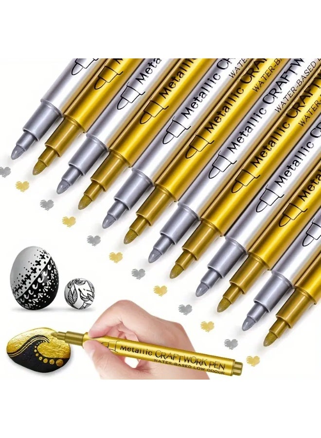 Generic 12pcs Metallic Gold & Silver Paint Marker Pens – Permanent, Waterproof, Non-Toxic Ink for DIY Crafts, Resin Art, Scrapbooking, Black Card Drawing, Easter & Christmas Decorations | Works on Wood, Glass, Metal, Plastic & Ceramic  - Image 3