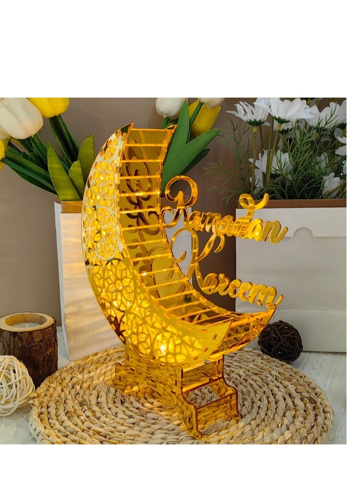 XiuWoo Eid Mubarak Moon Star Ornament with LED Light Acrylic Ramadan Table Decorations Eid Mubarak Gifts Festival Decoration Ornament - Image 3