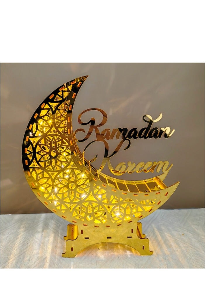 XiuWoo Eid Mubarak Moon Star Ornament with LED Light Acrylic Ramadan Table Decorations Eid Mubarak Gifts Festival Decoration Ornament - Image 5