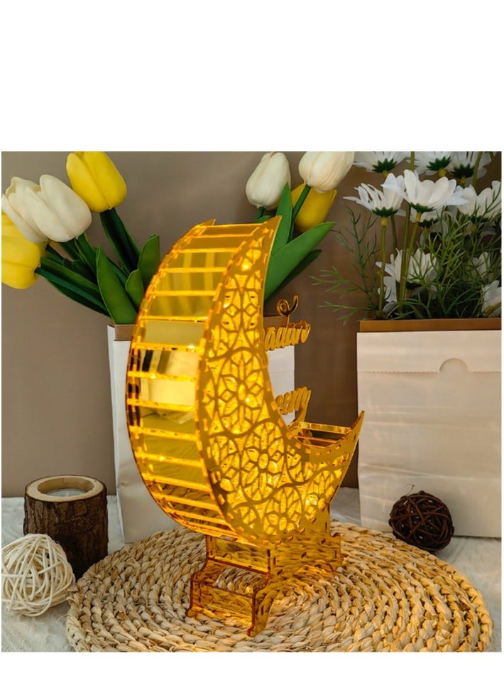 XiuWoo Eid Mubarak Moon Star Ornament with LED Light Acrylic Ramadan Table Decorations Eid Mubarak Gifts Festival Decoration Ornament - Image 2