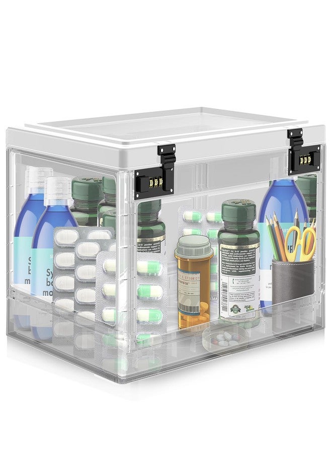 biliitim Extra Large Lock Box for Medication Safe, Medicine Lockable Storage Box with Code, Phone Lock Boxes for Video Games, Box with Combination Lock for Snacks/Food, Locking Cabinet for Home/Office (Clear) - Image 1