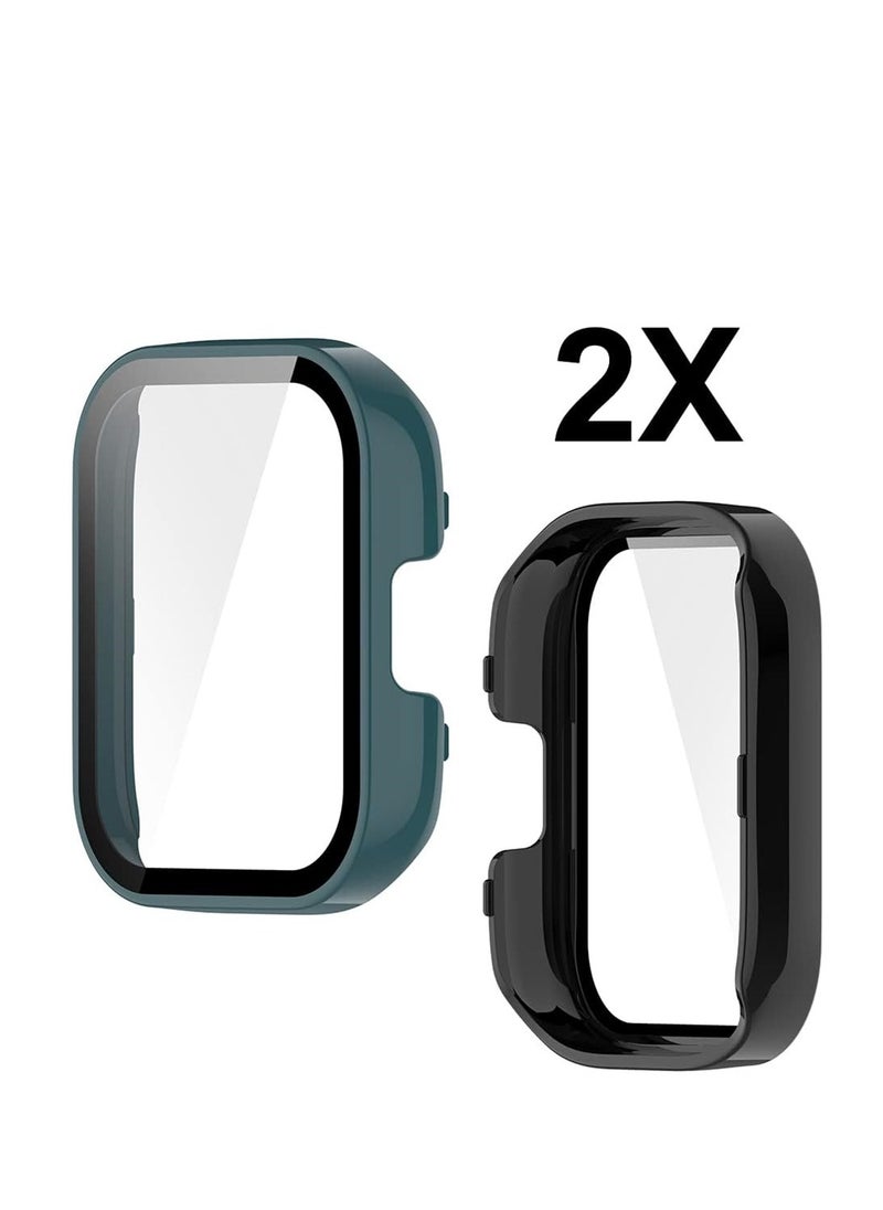 KASTWAVE - 2 Pcs Case With Tempered Glass Screen Protector Compatible for Xiaomi Redmi Watch 3, 9H Hardness All-round Protective Cover Ultra-thin Protective PC Case Cover, Green and Black - Image 1