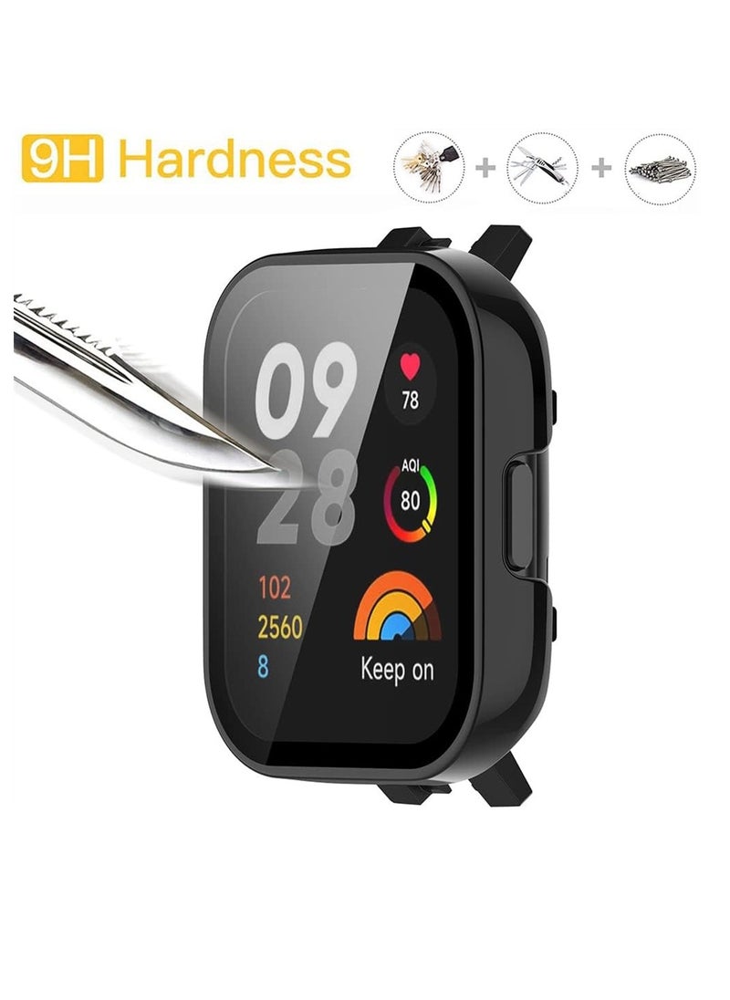 KASTWAVE - 2 Pcs Case With Tempered Glass Screen Protector Compatible for Xiaomi Redmi Watch 3, 9H Hardness All-round Protective Cover Ultra-thin Protective PC Case Cover, Green and Black - Image 1