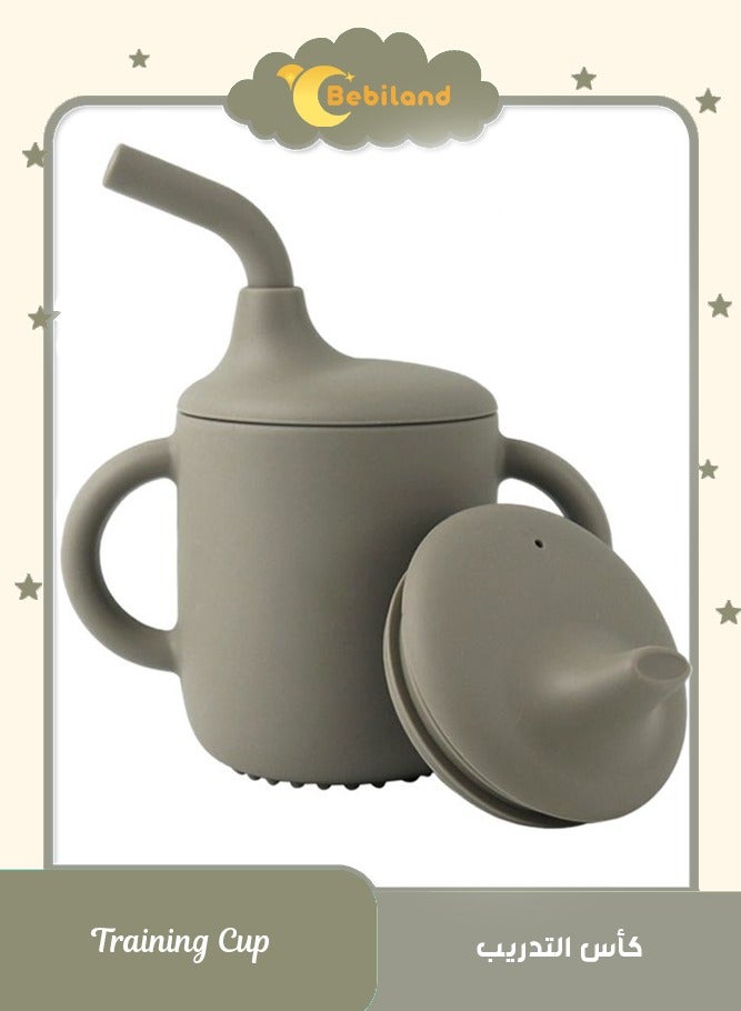 بيبي لاند اكواب سيليكون 3 في 1 للاطفال من | كوب تدريب من 3 مراحل للرضع والاطفال الصغار، 4 اونصة، أخضر غامق، مع نوعين مختلفين من اغطية الاكواب (شكل منقار بطة وقشة - Image 1