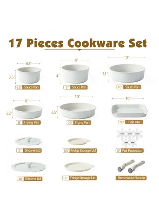SENSARTE 17 Piece Pots and Pans Set, Nonstick Detachable Handle Cookware, Induction Kitchen Cookware Set with Removable Handle, Healthy Non Stick RV Cookware, Dishwasher Oven Safe, PFOA Free (White) - pzsku/Z73F190F5497A8EF7B2E5Z/45/_/1732468427/41c1df4e-36aa-4db8-9edf-9a553cd6b7a6