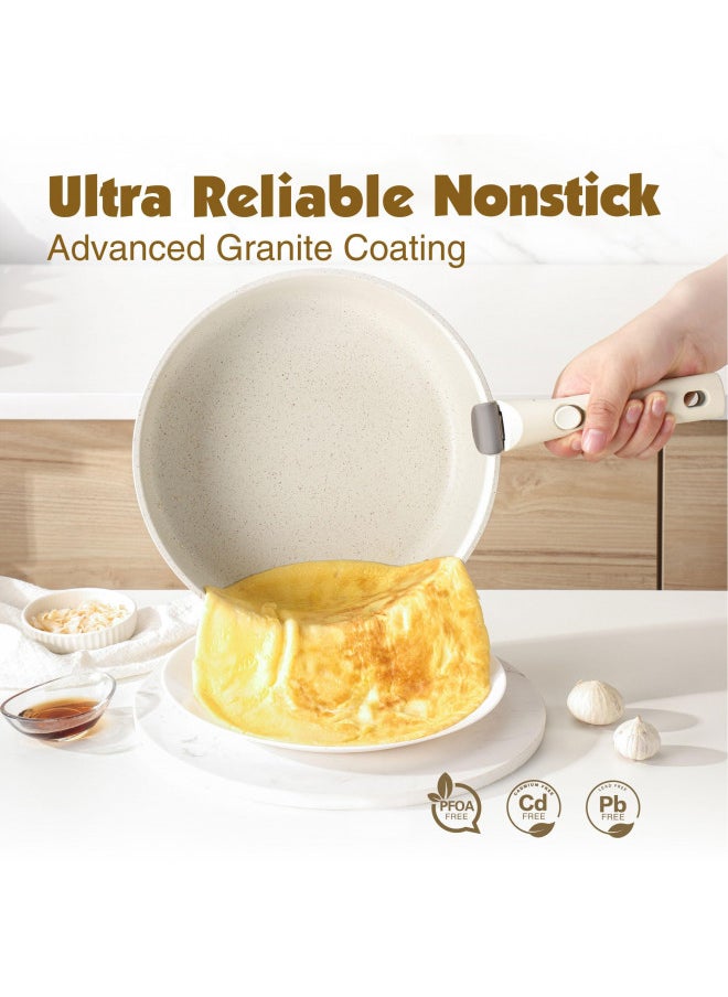 Sensarte SENSARTE 17 Piece Pots and Pans Set, Nonstick Detachable Handle Cookware, Induction Kitchen Cookware Set with Removable Handle, Healthy Non Stick RV Cookware, Dishwasher Oven Safe, PFOA Free (White)  - Image 3