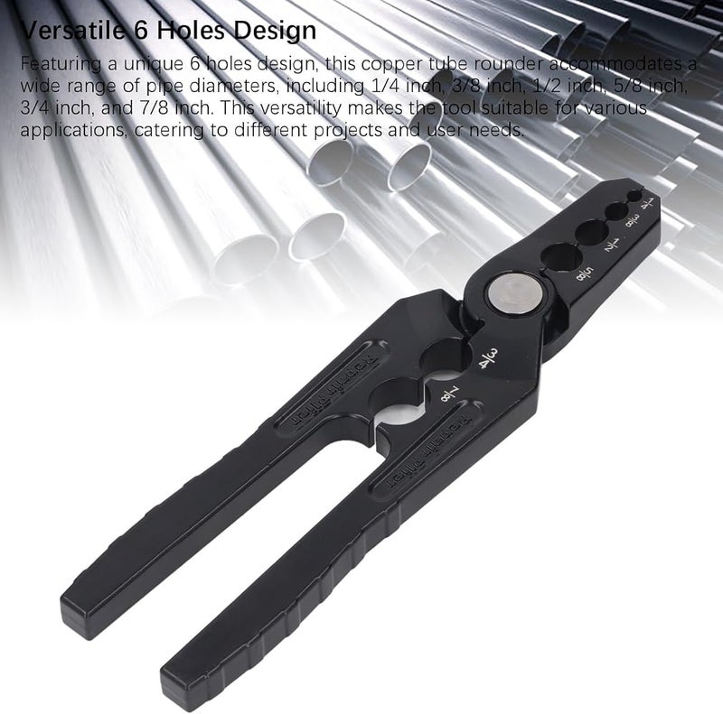 Jectse Manual Copper Tube Rounder, 6 Holes Aluminum Alloy Copper Pipe Repair Plier, Rounding Tool for 1/4, 3/8, 1/2, 5/8, 3/4, and 7/8 Inch - Image 4
