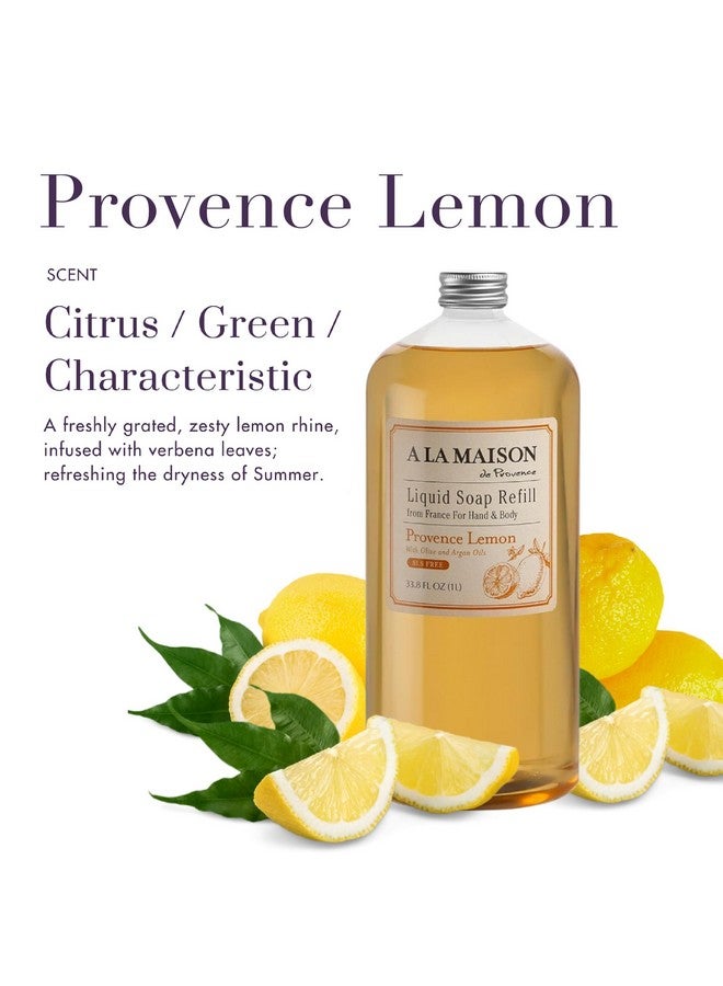 أ لا مايسون عبوة إعادة تعبئة صابون اليدين السائل الفرنسي من A LA MAISON، برائحة ليمون بروفانس - غسول طبيعي لليدين مصنوع من الزيوت العطرية - قابل للتحلل الحيوي، نباتي، نباتي تمامًا، خالٍ من القسوة، خالٍ من الكحول والبارابين (33.8 أونصة، عبوة واحدة) - Image 2