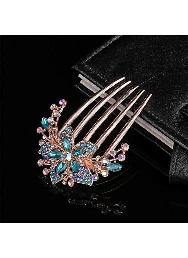 Sankuwen Flower Rhinestones Hair Combs AccessoriesPerfect Mother'S Day GiftsBrithday Gifts (Blue)  - Image 4
