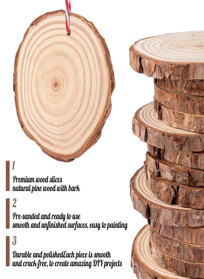 ilauke Wood Slices, 50PCS 2.7''-3.1''Natural Wooden Christmas Ornaments Kit with Pre-Drilled Hole, Acrylic Paint Pattern Stencils, DIY Craft for Adults Kids Holiday Decor Xmas Ornaments - Image 3