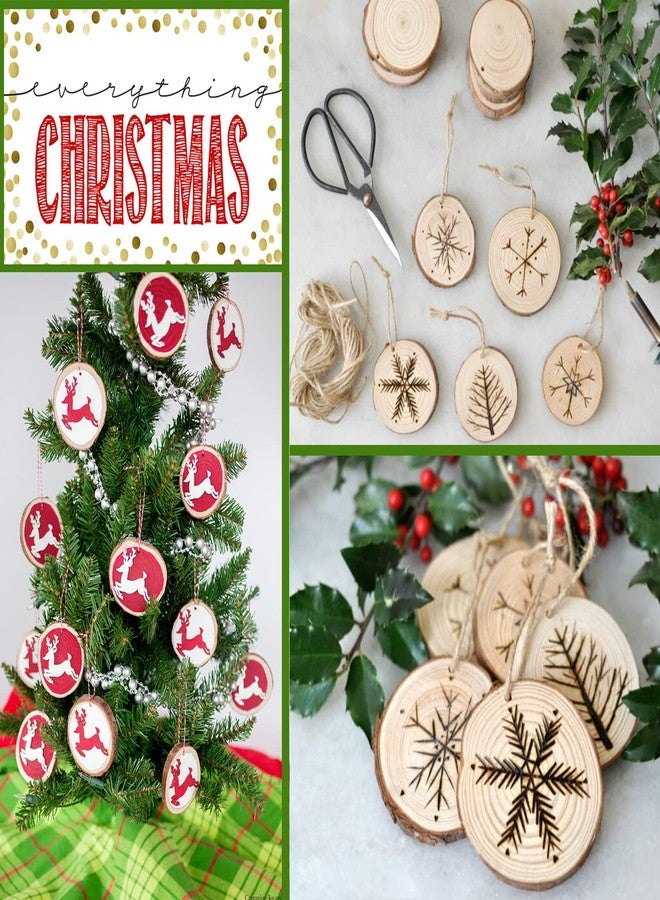 ilauke Wood Slices, 50PCS 2.7''-3.1''Natural Wooden Christmas Ornaments Kit with Pre-Drilled Hole, Acrylic Paint Pattern Stencils, DIY Craft for Adults Kids Holiday Decor Xmas Ornaments - Image 4