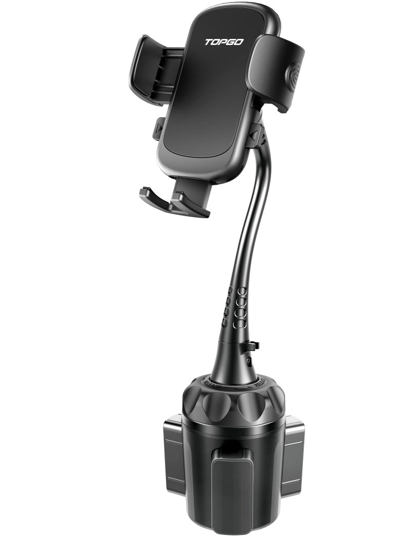 TOPGO Cup Holder Phone Mount, [Upgraded Adjustable Gooseneck & Firmly Stable] Cup Holder Phone Holder for Car, Cell Phone Automobile Cradles for iPhone 14, Samsung and More Smartphone(Black) - Image 1