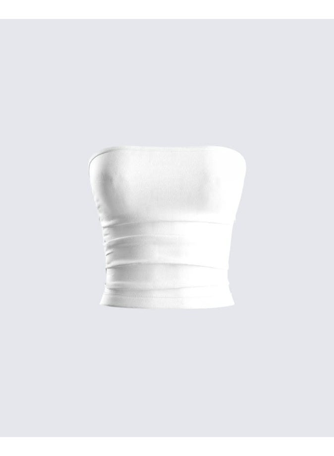 Women's White Strapless Tube Top – Soft Stretch Fabric – Off-Shoulder Design - Image 4