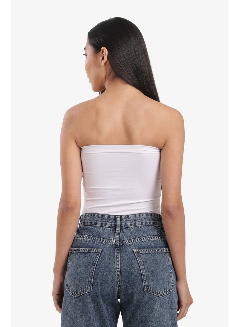 Women's White Strapless Tube Top – Soft Stretch Fabric – Off-Shoulder Design - Image 3