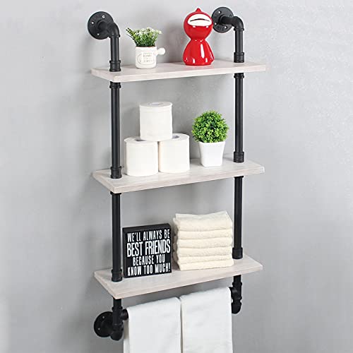 Bathroom Shelves Wall Mounted196in Rustic Wood Shelf with Towel Bar3 Tier Farmhouse Towel Rack Over ToiletPipe Shelving Floating Shelves Towel HolderBlack  White