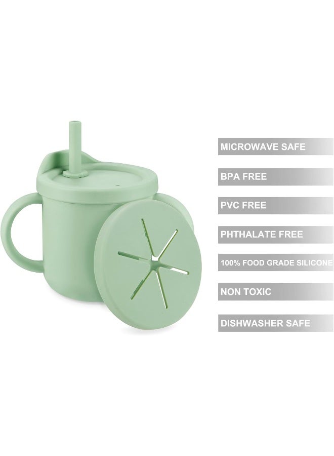 PandaEar 2 Pack Silicone Baby Straw & Snack Cup with 2 Spoons 2 Forks, Dual-Purpose Toddler Training Cups, Pink Green - Image 3