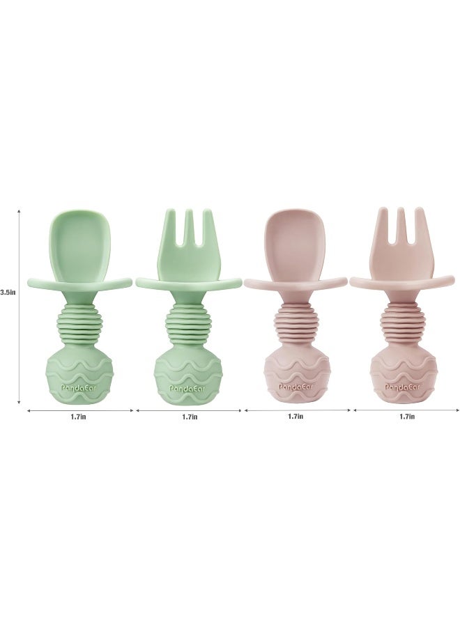 PandaEar 2 Pack Silicone Baby Straw & Snack Cup with 2 Spoons 2 Forks, Dual-Purpose Toddler Training Cups, Pink Green - Image 5