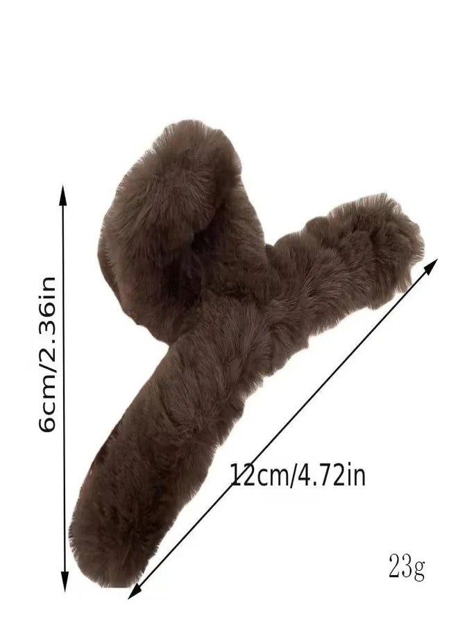 Rock World 3 Pcs Faux Fur Hair Clips Set Simple Fluffy Plush Hair Claw Clips Fuzzy Hair Jaw Clamps Furry Hair Claw Clips for Women Girls (Random Color) - Image 2