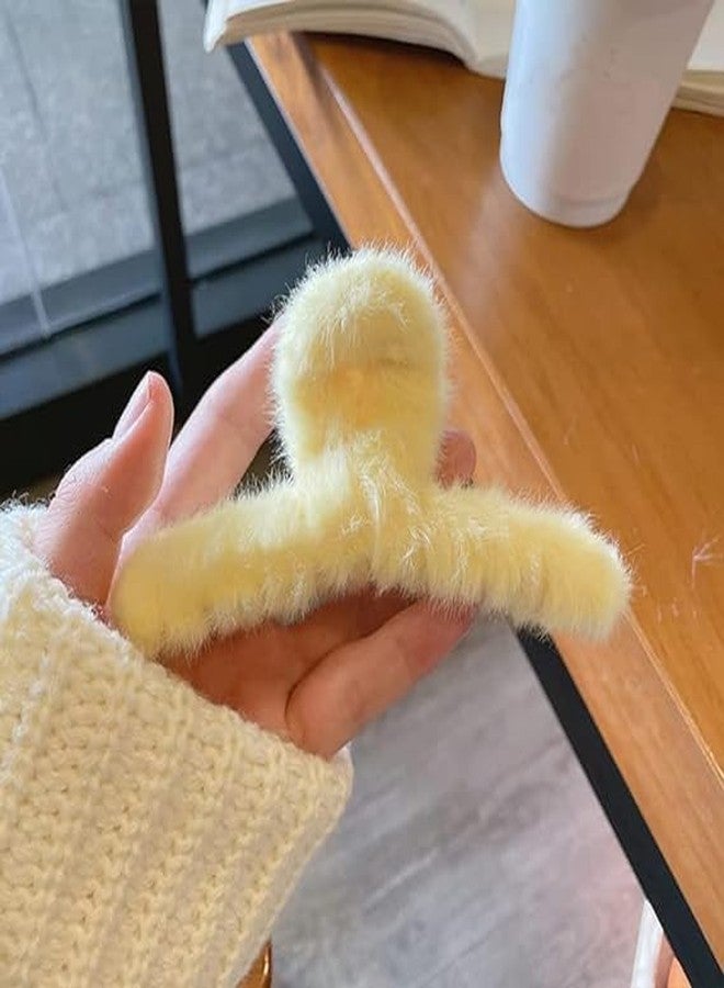 Rock World 3 Pcs Faux Fur Hair Clips Set Simple Fluffy Plush Hair Claw Clips Fuzzy Hair Jaw Clamps Furry Hair Claw Clips for Women Girls (Random Color) - Image 3