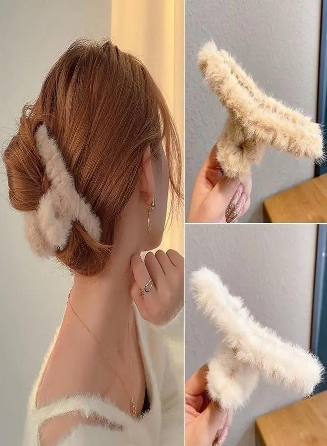Rock World 3 Pcs Faux Fur Hair Clips Set Simple Fluffy Plush Hair Claw Clips Fuzzy Hair Jaw Clamps Furry Hair Claw Clips for Women Girls (Random Color) - Image 1