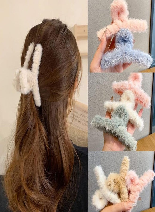Rock World 3 Pcs Faux Fur Hair Clips Set Simple Fluffy Plush Hair Claw Clips Fuzzy Hair Jaw Clamps Furry Hair Claw Clips for Women Girls (Random Color) - Image 5