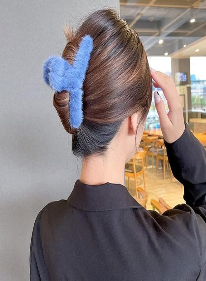 Rock World 3 Pcs Faux Fur Hair Clips Set Simple Fluffy Plush Hair Claw Clips Fuzzy Hair Jaw Clamps Furry Hair Claw Clips for Women Girls (Random Color) - Image 4