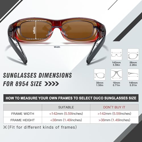DUCO Polarized Wraparound Fitover Glasses Wear Over Sunglasses for Men Women UV Protection Sun Glasses 8954 (Wine Red Frame Brown Lens) - Image 4