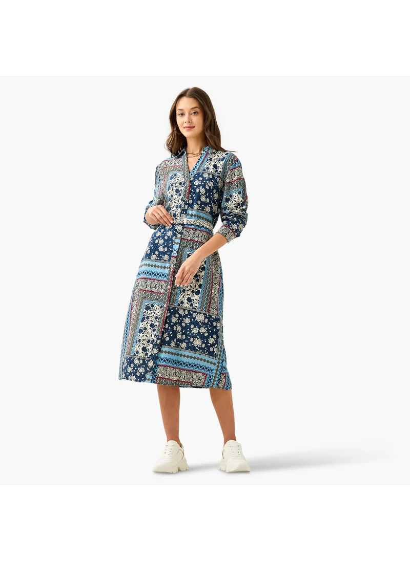 Lee Cooper Lee Cooper All-Over Print Shirt Dress with Collar and Belt