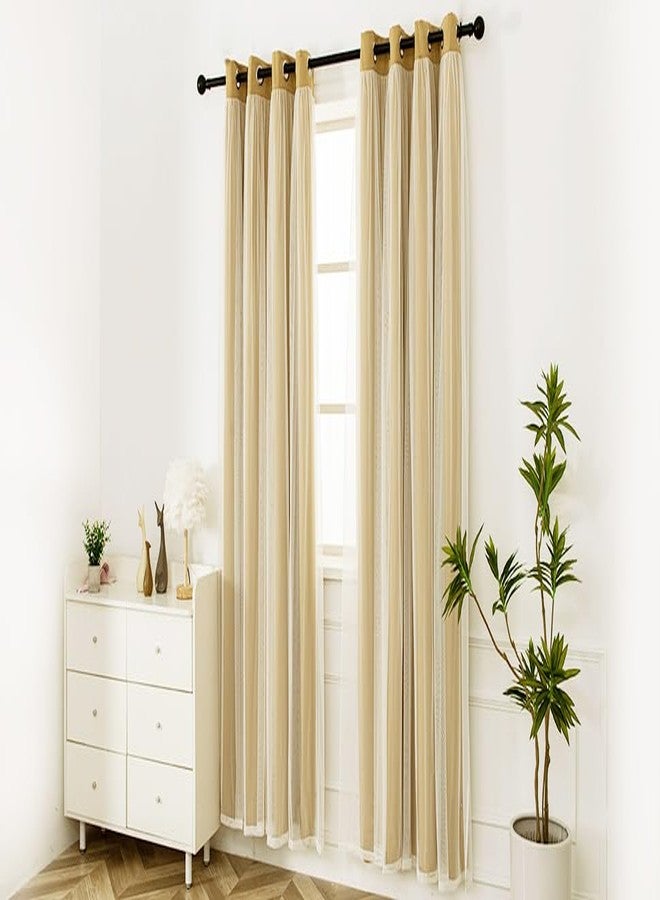 INLINAS 52 x 96 Inches Gold Blackout Curtains with Sheer Layer - Grommet Top Thermal and Noise Reduction Panels for Bedroom and Living Room Light Blocking and Energy Saving, Set of 2 - Image 2
