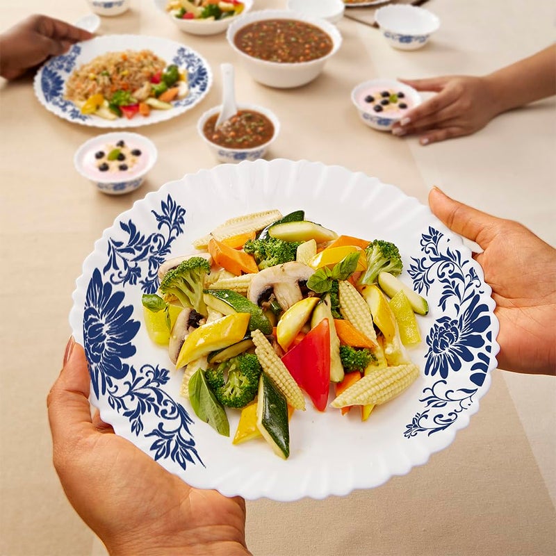 Larah by Borosil Leona Silk Series Opalware Dinner Set | 19 Pieces for Family of 6 | Microwave & Dishwasher Safe | Bone-Ash Free | Crockery Set for Dining & Gifting | Plates & Bowls | White