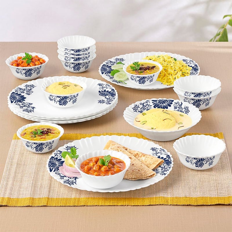Larah by Borosil Leona Silk Series Opalware Dinner Set | 19 Pieces for Family of 6 | Microwave & Dishwasher Safe | Bone-Ash Free | Crockery Set for Dining & Gifting | Plates & Bowls | White