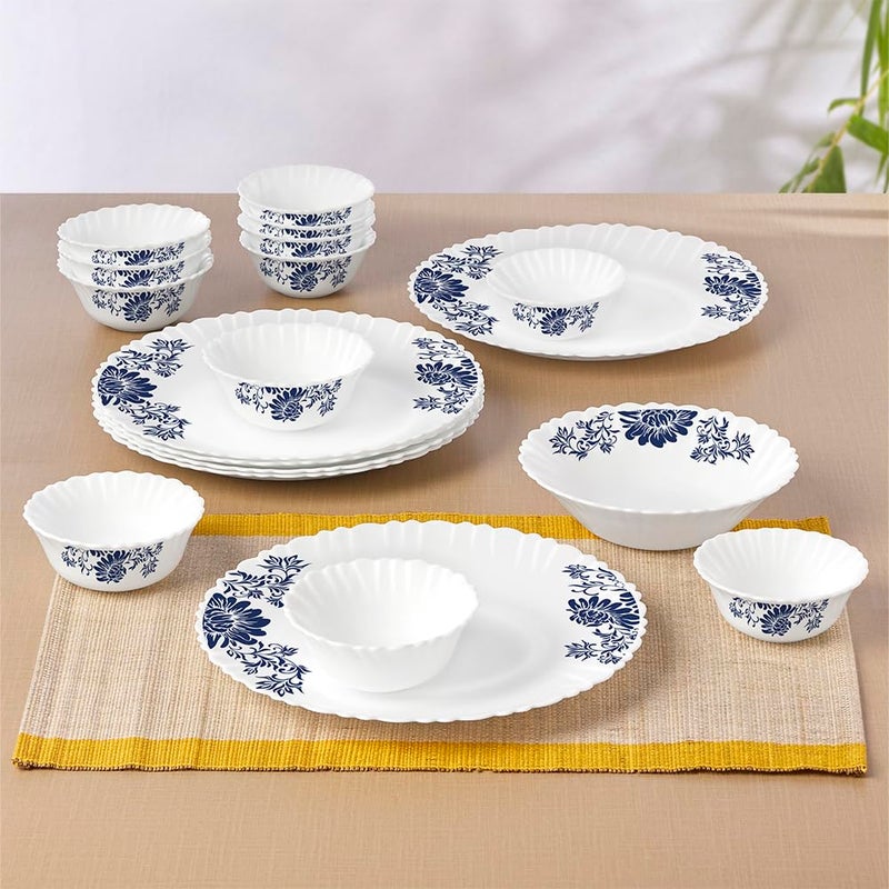 Larah by Borosil Leona Silk Series Opalware Dinner Set | 19 Pieces for Family of 6 | Microwave & Dishwasher Safe | Bone-Ash Free | Crockery Set for Dining & Gifting | Plates & Bowls | White