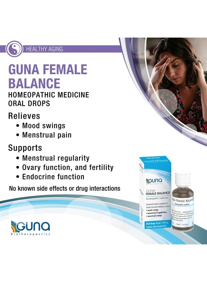 Female Balance Homeopathic Medicine Temporarily relieves Symptoms of Female hormonal imbalance, Such as Mood Swings, Menstrual Irregularities and Menstrual Cramps. 1 Ounce