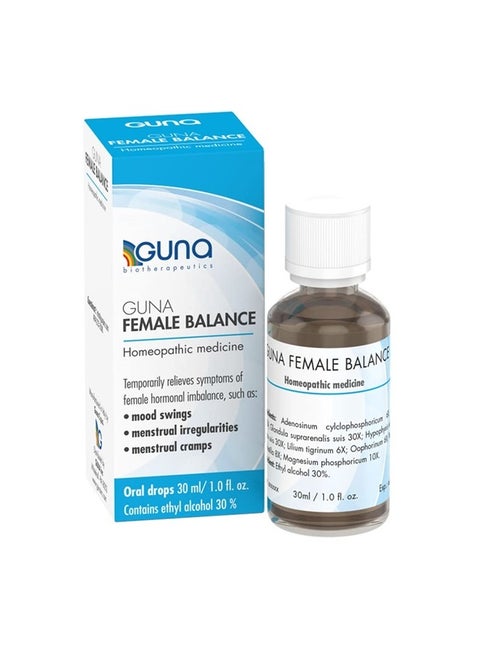 Female Balance Homeopathic Medicine Temporarily relieves Symptoms of Female hormonal imbalance, Such as Mood Swings, Menstrual Irregularities and Menstrual Cramps. 1 Ounce