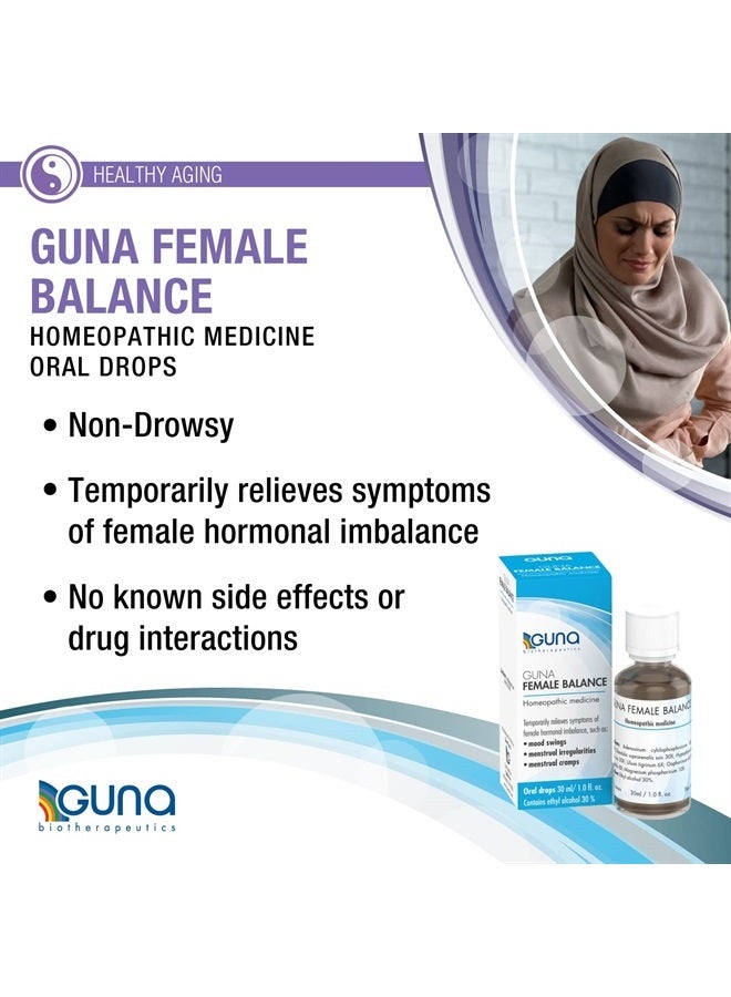 Female Balance Homeopathic Medicine Temporarily relieves Symptoms of Female hormonal imbalance, Such as Mood Swings, Menstrual Irregularities and Menstrual Cramps. 1 Ounce