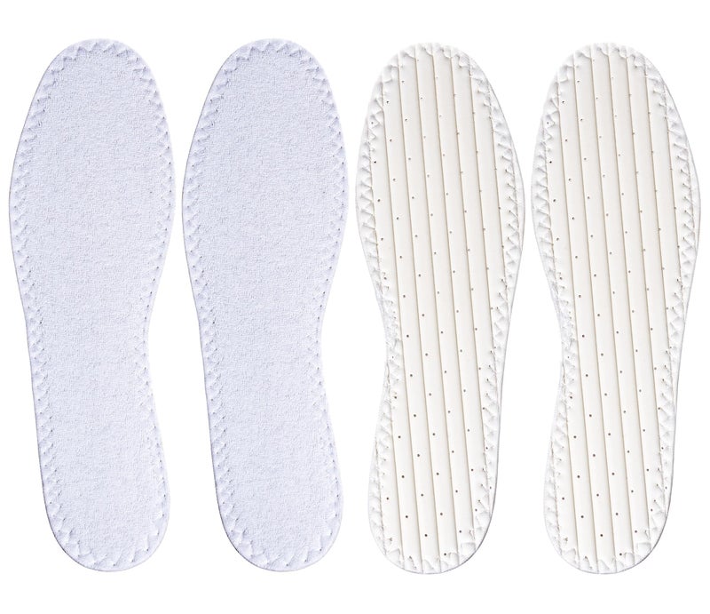 Happystep Terry Cloth Shoe Inserts - Washable Shoe Insoles & Sockless Shoe Liners for Women - Cotton Barefoot Sweat Absorption, Zero Drop Odor Control (2 Pairs White Color) Women Size 8 - Image 1