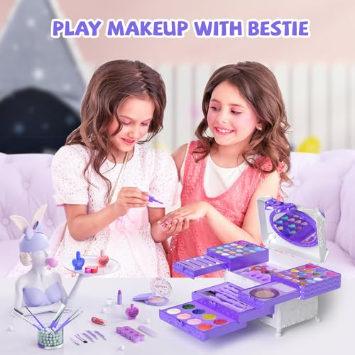 GORISPI Kids Makeup Sets for Girls 66pcs Real Cosmetic for Kids Toys with Mirror Princess Washable Girls Makeup Kit NonToxic Safe Brithday Gifts for 3 4 5 6 7 8 10 12 Years OldLight Purple - Image 5