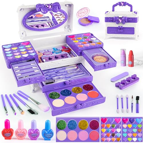 GORISPI Kids Makeup Sets for Girls 66pcs Real Cosmetic for Kids Toys with Mirror Princess Washable Girls Makeup Kit NonToxic Safe Brithday Gifts for 3 4 5 6 7 8 10 12 Years OldLight Purple - Image 1