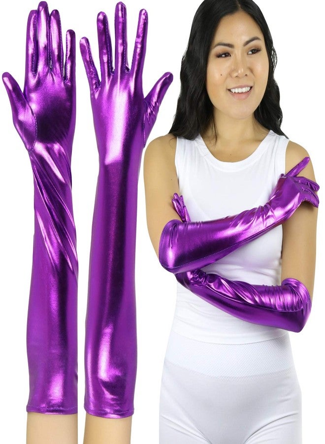 قفازات معدنية طويلة للغاية للنساء من ToBeInStyle - بنفسجي - Image 1